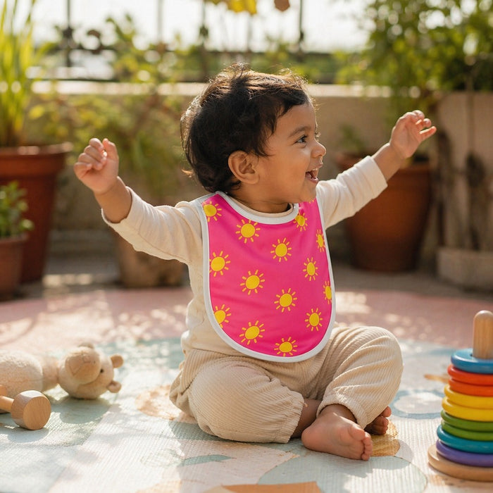 Mimi Baby Bib | Golden Sun | Monsoon Magic | Bamboo-Cotton, Waterproof, Tagless | 0-4Y