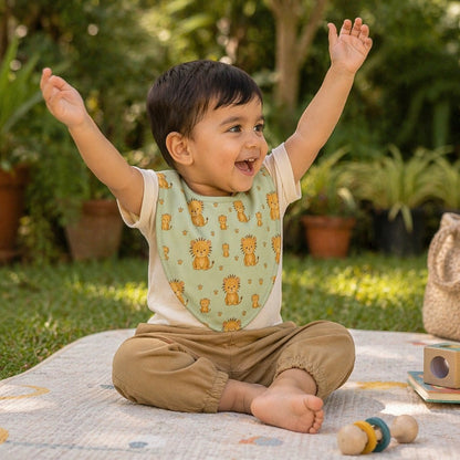 Mimi Baby Bib | Lion Cub | Safari Tales | Bamboo-Cotton, Waterproof, Tagless | 0-4Y