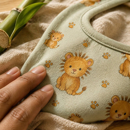 Mimi Baby Bib | Lion Cub | Safari Tales | Bamboo-Cotton, Waterproof, Tagless | 0-4Y