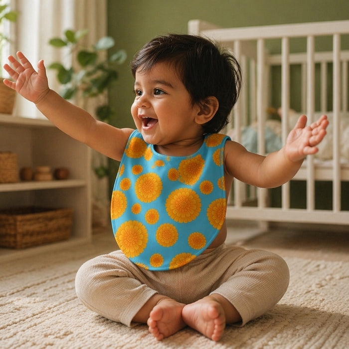 Mimi Baby Bib | Marigold Burst | Tropicale | Bamboo-Cotton, Waterproof, Tagless | 0-4Y