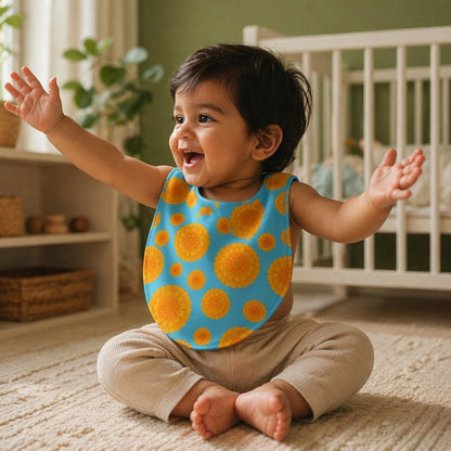 Mimi Baby Bib | Marigold Burst | Tropicale | Bamboo-Cotton, Waterproof, Tagless | 0-4Y