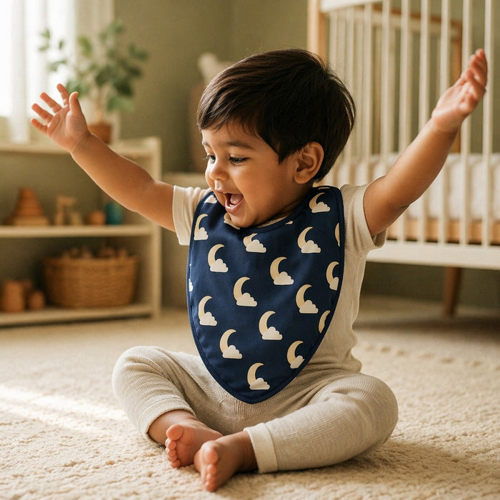Mimi Baby Bib | Moon + Cloud | Stardust | Bamboo-Cotton, Waterproof, Tagless | 0-4Y