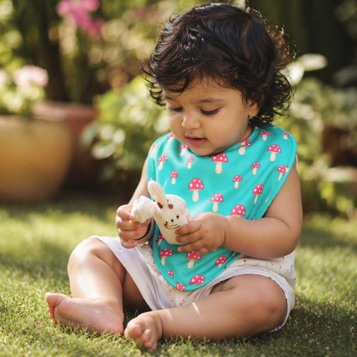 Mimi Baby Bib | Mushroom Magic | Blossom | Bamboo-Cotton, Waterproof, Tagless | 0-4Y