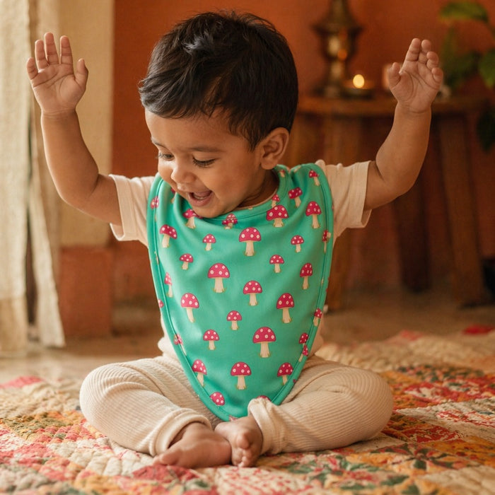 Mimi Baby Bib | Mushroom Magic | Blossom | Bamboo-Cotton, Waterproof, Tagless | 0-4Y