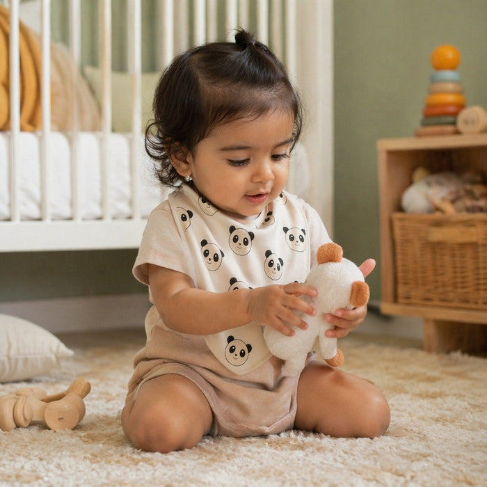 Mimi Baby Bib | Panda Face | Safari Tales | Bamboo-Cotton, Waterproof, Tagless | 0-4Y