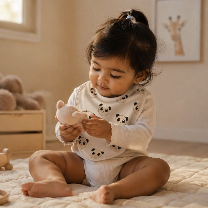 Mimi Baby Bib | Panda Face | Safari Tales | Bamboo-Cotton, Waterproof, Tagless | 0-4Y