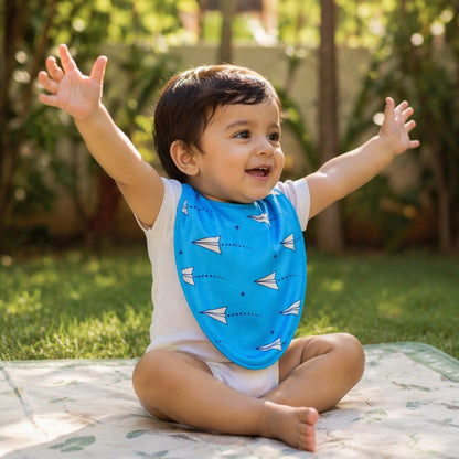 Mimi Baby Bib | Paper Airplane | Little Voyager | Bamboo-Cotton, Waterproof, Tagless | 0-4Y