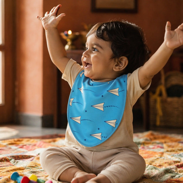 Mimi Baby Bib | Paper Airplane | Little Voyager | Bamboo-Cotton, Waterproof, Tagless | 0-4Y