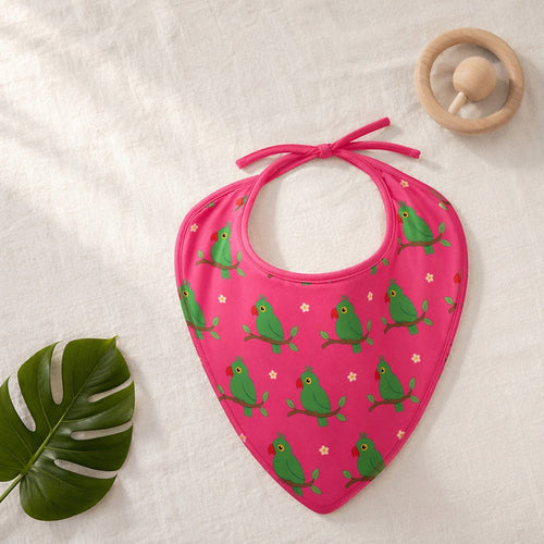 Mimi Baby Bib | Parrot on Branch | Tropicale | Bamboo-Cotton, Waterproof, Tagless | 0-4Y