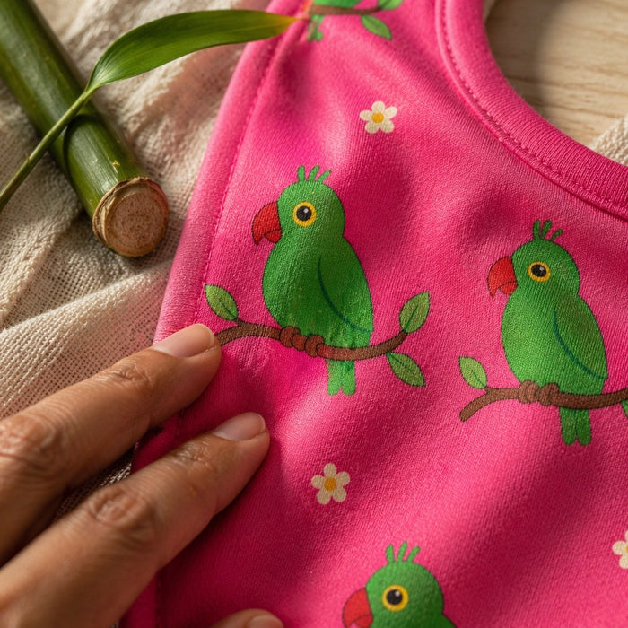 Mimi Baby Bib | Parrot on Branch | Tropicale | Bamboo-Cotton, Waterproof, Tagless | 0-4Y