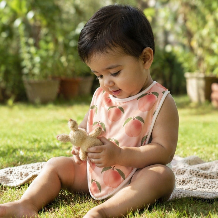 Mimi Baby Bib | Peach Garden | Orchard | Bamboo-Cotton, Waterproof, Tagless | 0-4Y