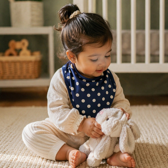 Mimi Baby Bib | Polka Dots | Geo Play | Bamboo-Cotton, Waterproof, Tagless | 0-4Y