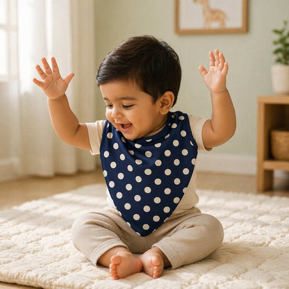 Mimi Baby Bib | Polka Dots | Geo Play | Bamboo-Cotton, Waterproof, Tagless | 0-4Y