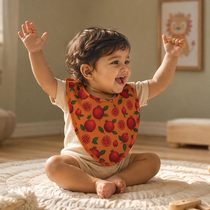 Mimi Baby Bib | Pomegranate Crown | Orchard | Bamboo-Cotton, Waterproof, Tagless | 0-4Y