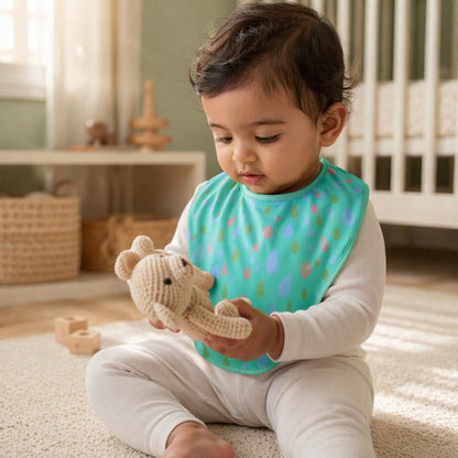Mimi Baby Bib | Raindrop Scatter | Monsoon Magic | Bamboo-Cotton, Waterproof, Tagless | 0-4Y