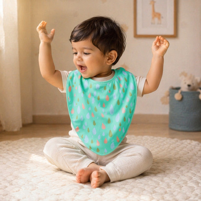 Mimi Baby Bib | Raindrop Scatter | Monsoon Magic | Bamboo-Cotton, Waterproof, Tagless | 0-4Y