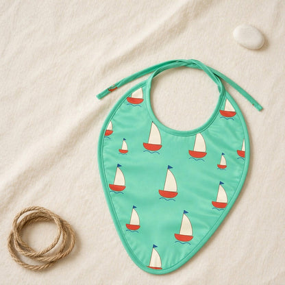 Mimi Baby Bib | Sailboat | Little Voyager | Bamboo-Cotton, Waterproof, Tagless | 0-4Y