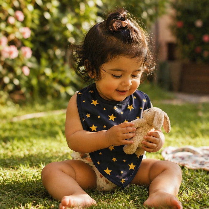 Mimi Baby Bib | Scattered Stars | Stardust | Bamboo-Cotton, Waterproof, Tagless | 0-4Y