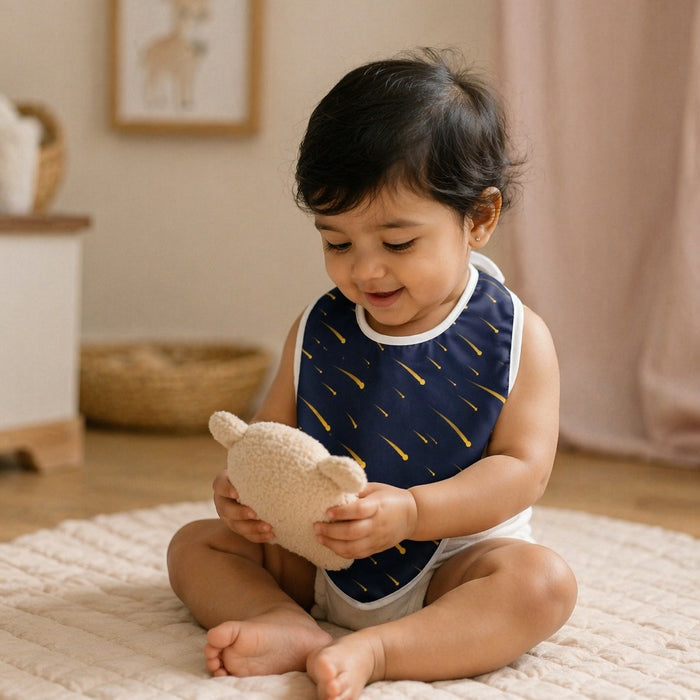Mimi Baby Bib | Shooting Stars | Stardust | Bamboo-Cotton, Waterproof, Tagless | 0-4Y