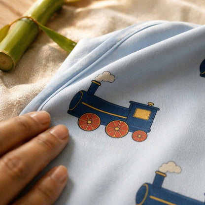 Mimi Baby Bib | Steam Train | Little Voyager | Bamboo-Cotton, Waterproof, Tagless | 0-4Y