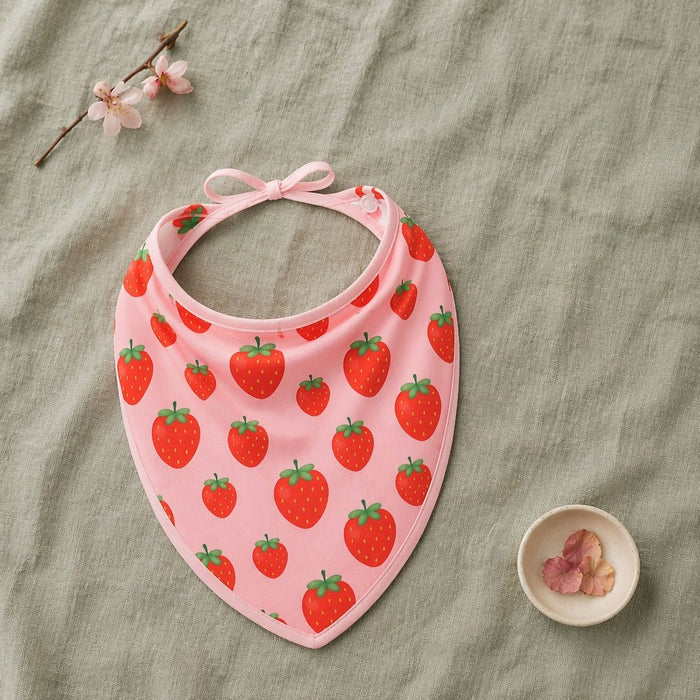 Mimi Baby Bib | Strawberry Patch | Blossom | Bamboo-Cotton, Waterproof, Tagless | 0-4Y