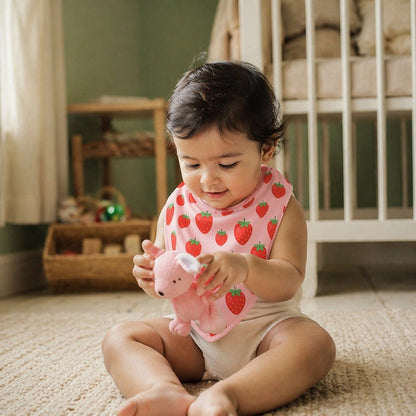 Mimi Baby Bib | Strawberry Patch | Blossom | Bamboo-Cotton, Waterproof, Tagless | 0-4Y