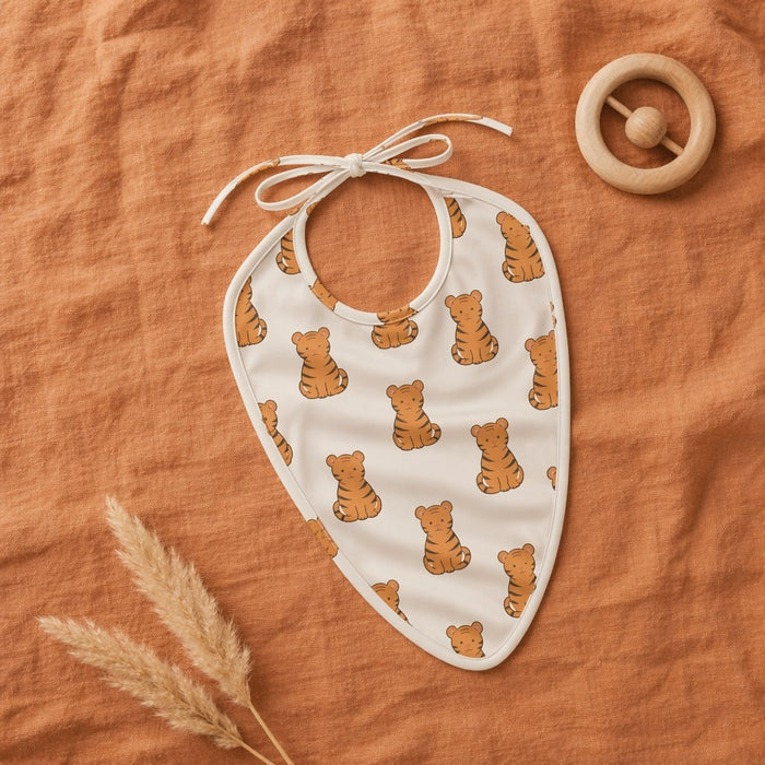 Mimi Baby Bib | Tiger Cub | Safari Tales | Bamboo-Cotton, Waterproof, Tagless | 0-4Y