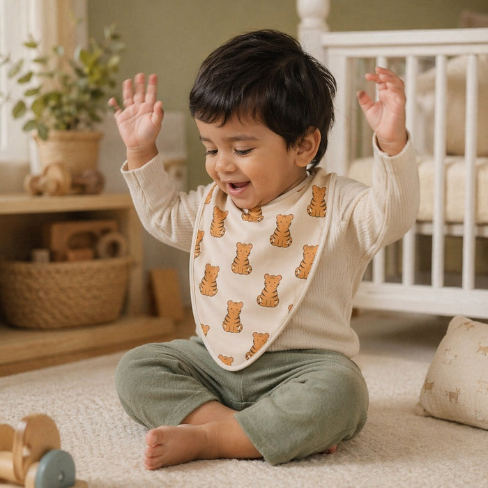 Mimi Baby Bib | Tiger Cub | Safari Tales | Bamboo-Cotton, Waterproof, Tagless | 0-4Y