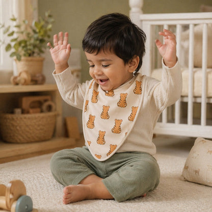 Mimi Baby Bib | Tiger Cub | Safari Tales | Bamboo-Cotton, Waterproof, Tagless | 0-4Y