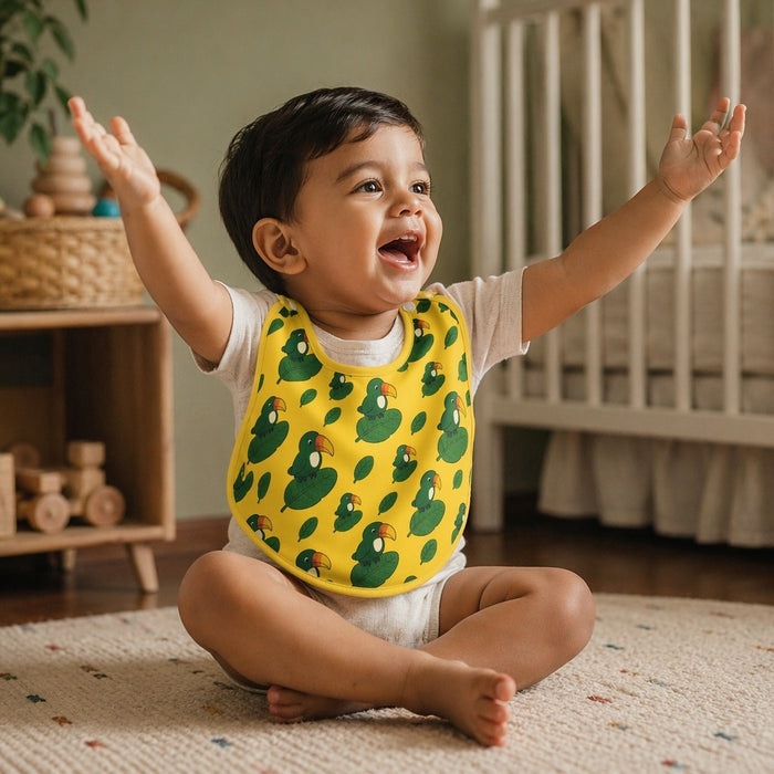 Mimi Baby Bib | Toucan & Leaf | Tropicale | Bamboo-Cotton, Waterproof, Tagless | 0-4Y