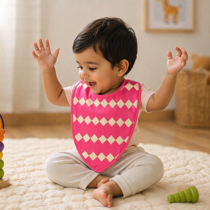 Mimi Baby Bib | Zigzag | Geo Play | Bamboo-Cotton, Waterproof, Tagless | 0-4Y