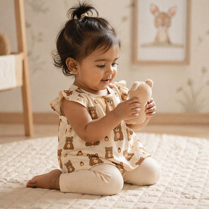 Mimi Baby Jhabla | Bear Cub | Safari Tales | Bamboo-Cotton, Tagless, 3× Softer | 0-9M