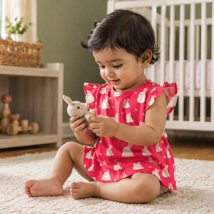 Mimi Baby Jhabla | Bunny Hop | Blossom | Bamboo-Cotton, Tagless, 3× Softer | 0-9M