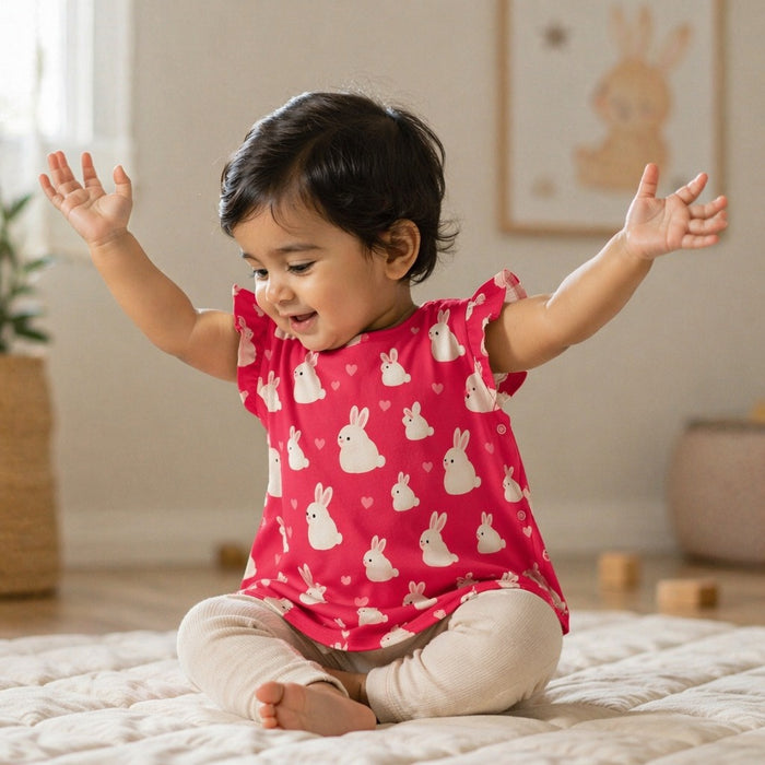 Mimi Baby Jhabla | Bunny Hop | Blossom | Bamboo-Cotton, Tagless, 3× Softer | 0-9M