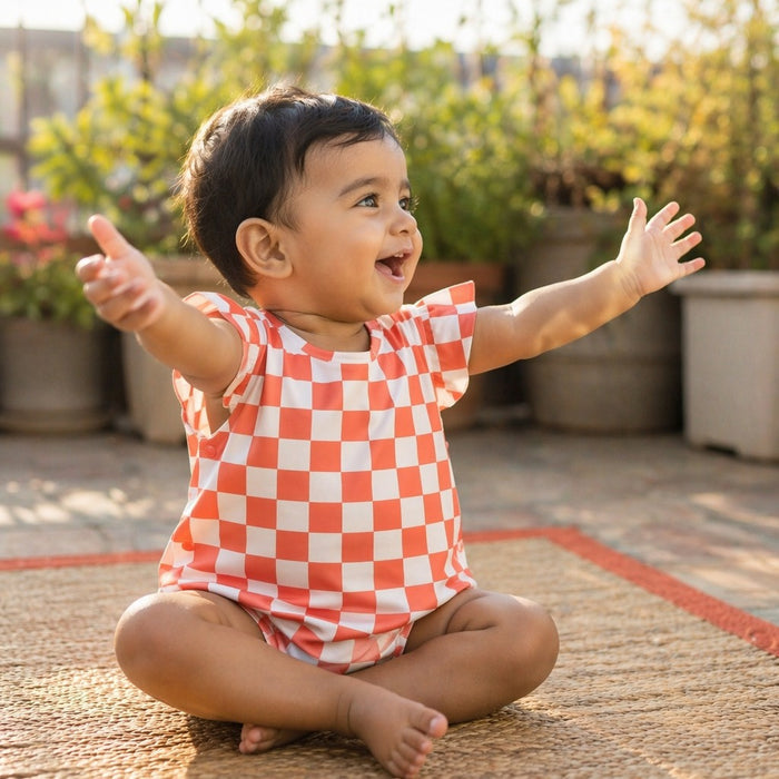 Mimi Baby Jhabla | Checkerboard | Geo Play | Bamboo-Cotton, Tagless, 3× Softer | 0-9M