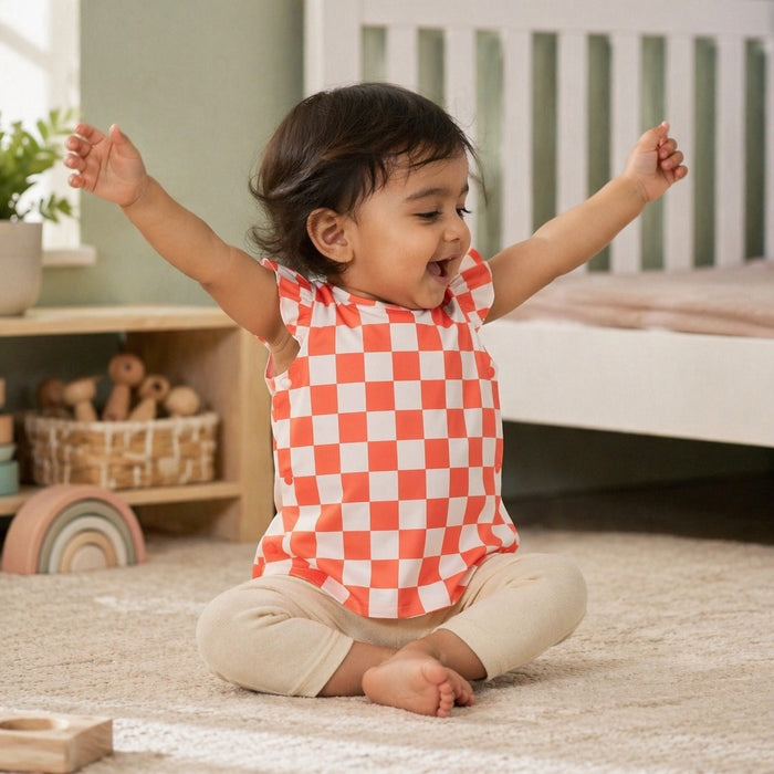 Mimi Baby Jhabla | Checkerboard | Geo Play | Bamboo-Cotton, Tagless, 3× Softer | 0-9M