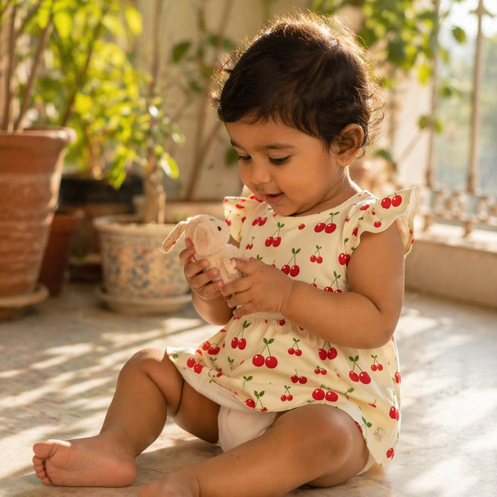 Mimi Baby Jhabla | Cherry Pair | Orchard | Bamboo-Cotton, Tagless, 3× Softer | 0-9M