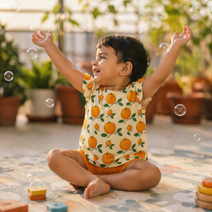 Mimi Baby Jhabla | Citrus Grove | Orchard | Bamboo-Cotton, Tagless, 3× Softer | 0-9M