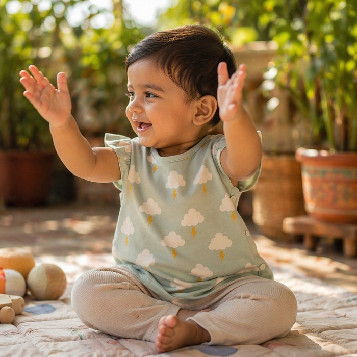 Mimi Baby Jhabla | Cloud + Lightning | Monsoon Magic | Bamboo-Cotton, Tagless, 3× Softer | 0-9M