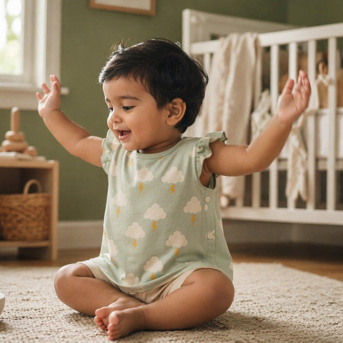 Mimi Baby Jhabla | Cloud + Lightning | Monsoon Magic | Bamboo-Cotton, Tagless, 3× Softer | 0-9M