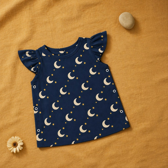 Mimi Baby Jhabla | Crescent Moon + Stars | Stardust | Bamboo-Cotton, Tagless, 3× Softer | 0-9M