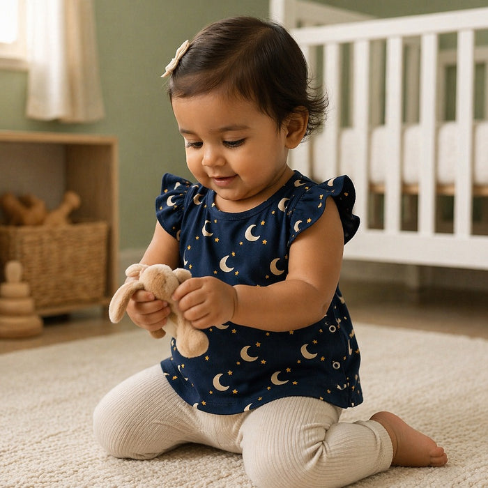 Mimi Baby Jhabla | Crescent Moon + Stars | Stardust | Bamboo-Cotton, Tagless, 3× Softer | 0-9M
