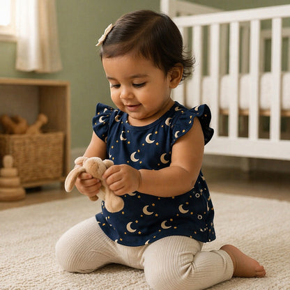 Mimi Baby Jhabla | Crescent Moon + Stars | Stardust | Bamboo-Cotton, Tagless, 3× Softer | 0-9M