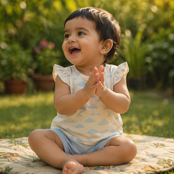 Mimi Baby Jhabla | Drifting Clouds | Monsoon Magic | Bamboo-Cotton, Tagless, 3× Softer | 0-9M