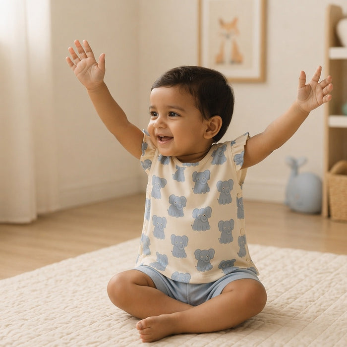 Mimi Baby Jhabla | Elephant Parade | Safari Tales | Bamboo-Cotton, Tagless, 3× Softer | 0-9M