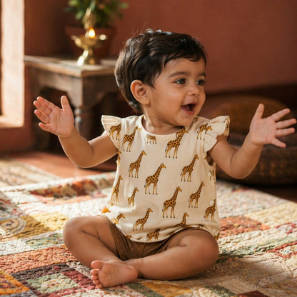 Mimi Baby Jhabla | Giraffe Royale | Safari Tales | Bamboo-Cotton, Tagless, 3× Softer | 0-9M