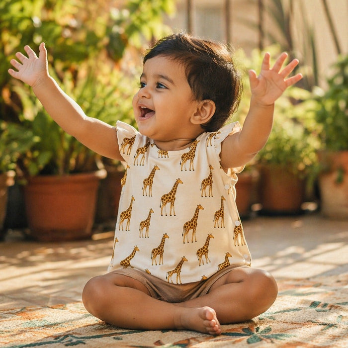 Mimi Baby Jhabla | Giraffe Royale | Safari Tales | Bamboo-Cotton, Tagless, 3× Softer | 0-9M