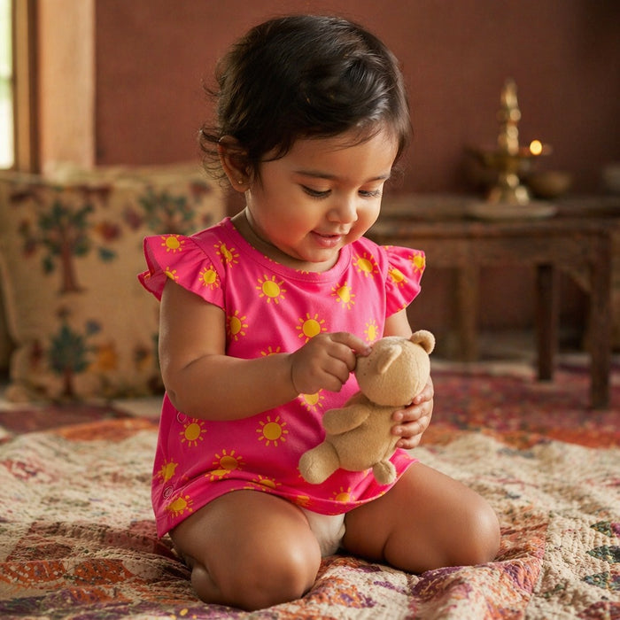 Mimi Baby Jhabla | Golden Sun | Monsoon Magic | Bamboo-Cotton, Tagless, 3× Softer | 0-9M