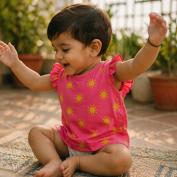 Mimi Baby Jhabla | Golden Sun | Monsoon Magic | Bamboo-Cotton, Tagless, 3× Softer | 0-9M
