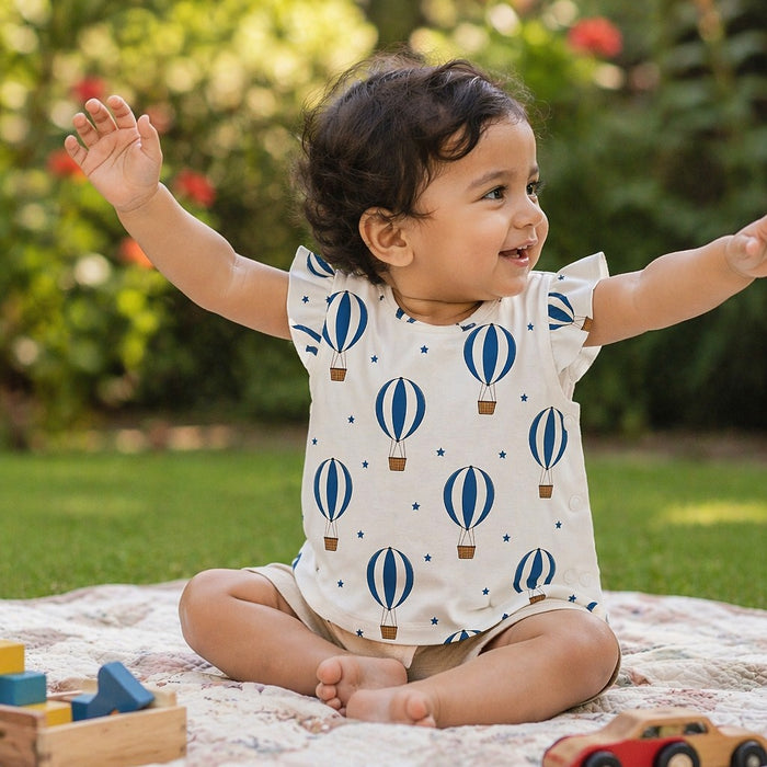 Mimi Baby Jhabla | Hot Air Balloon | Little Voyager | Bamboo-Cotton, Tagless, 3× Softer | 0-9M